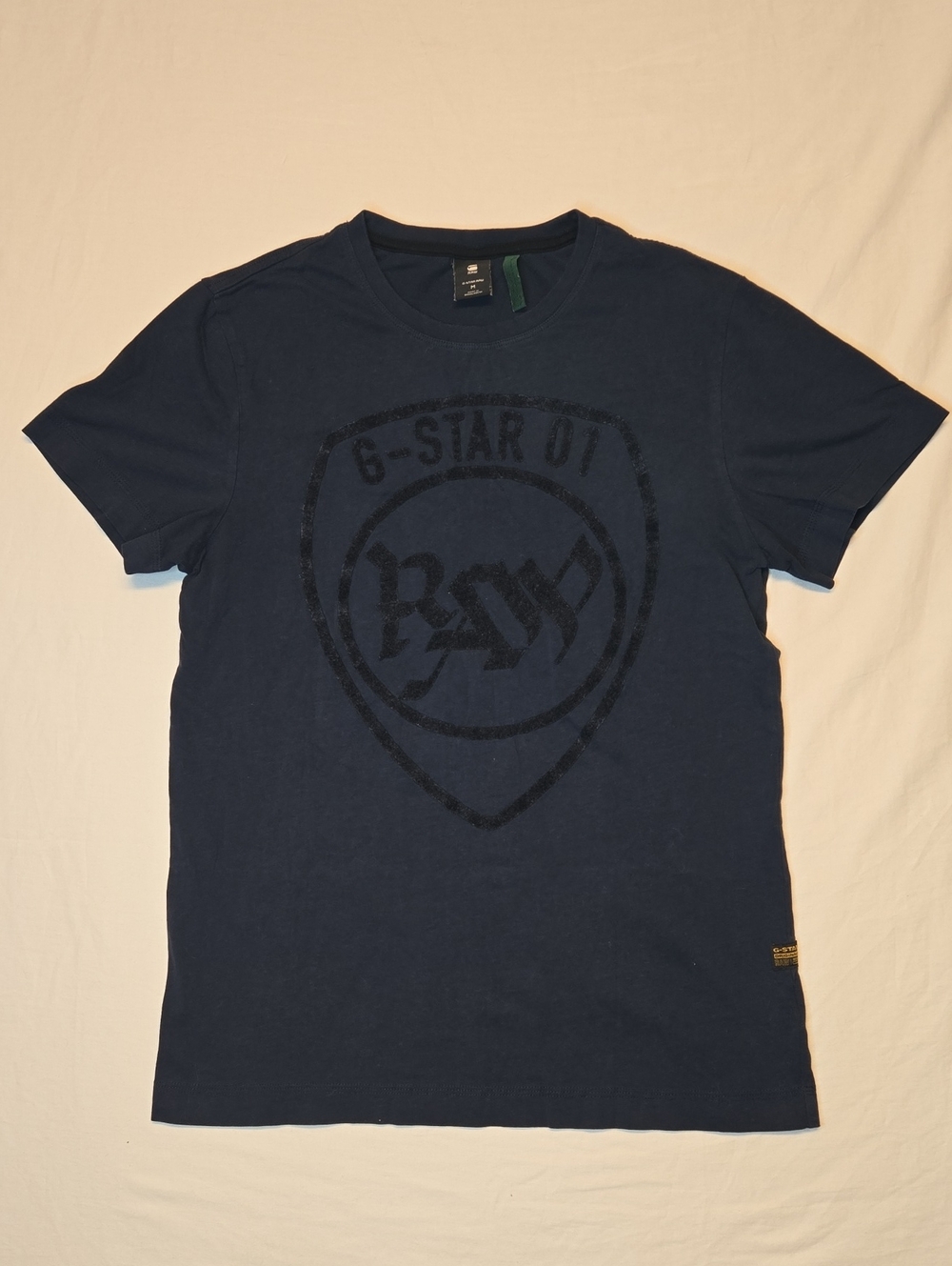 G-Star Raw Short Sleeve Navy Blue T-Shirt with Shield Spellout Logo Vintage Y2K
